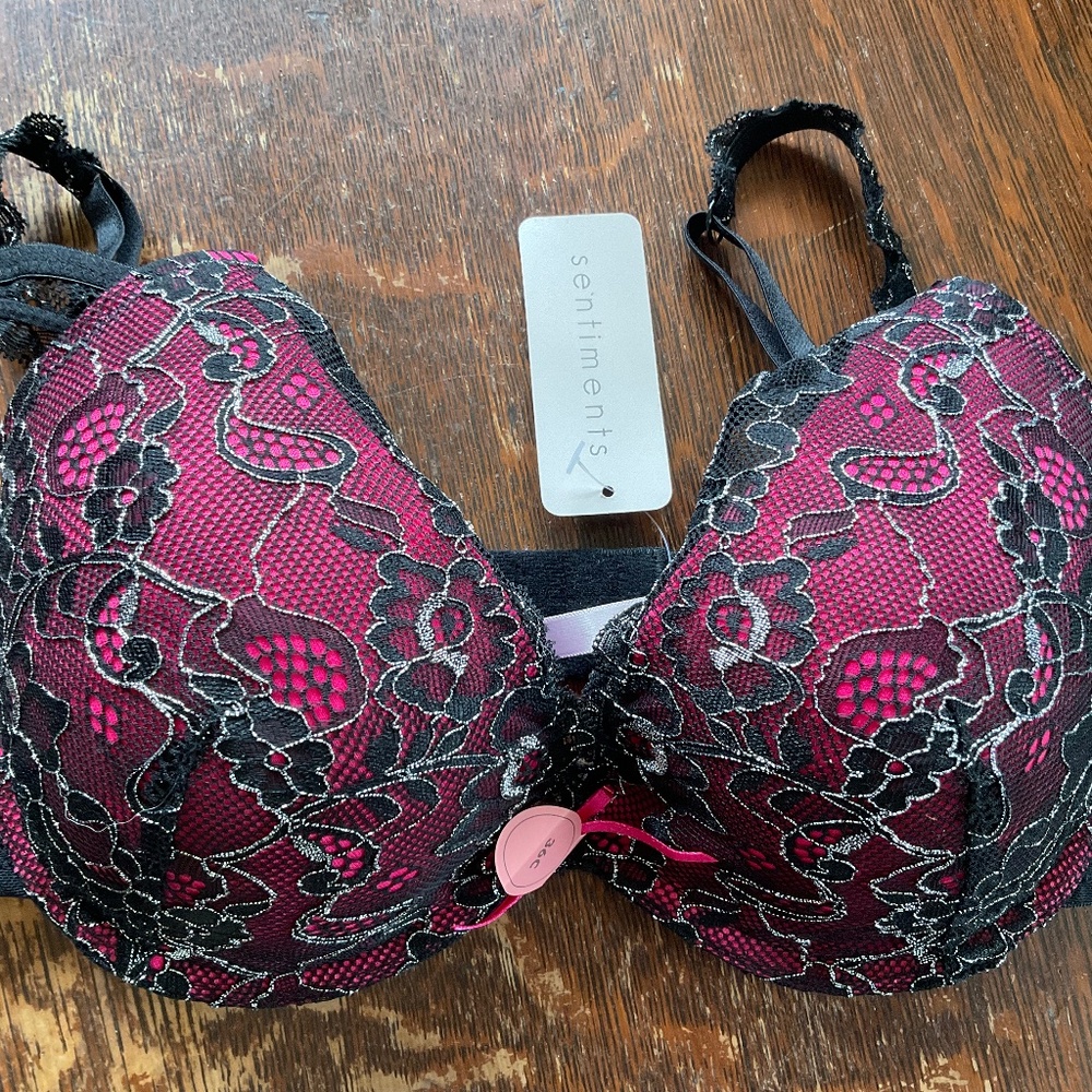 Pink and black bra